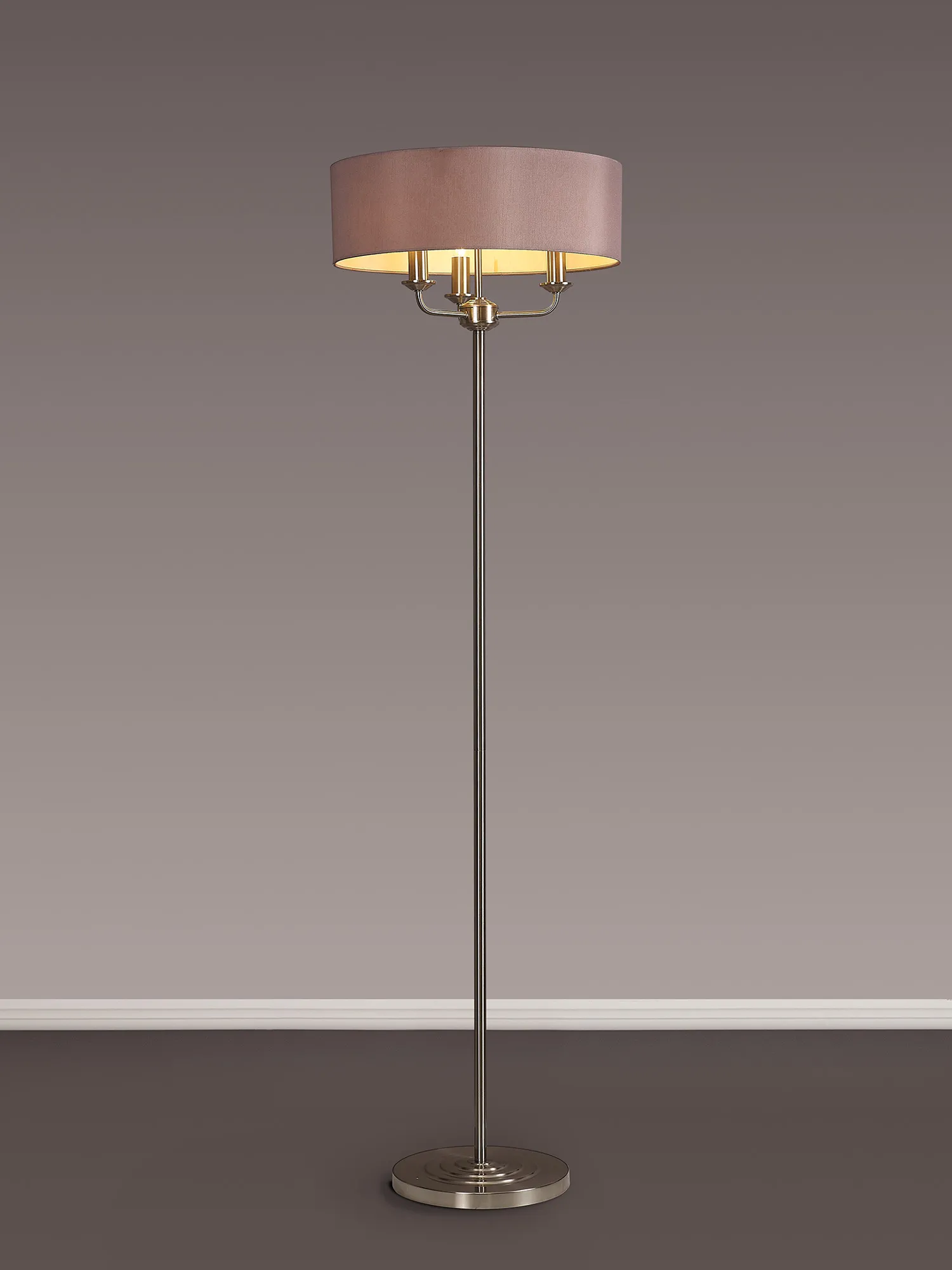 Banyan 45cm 3 Light Floor Lamp Satin Nickel, Taupe DK0926  Deco Banyan SN TA